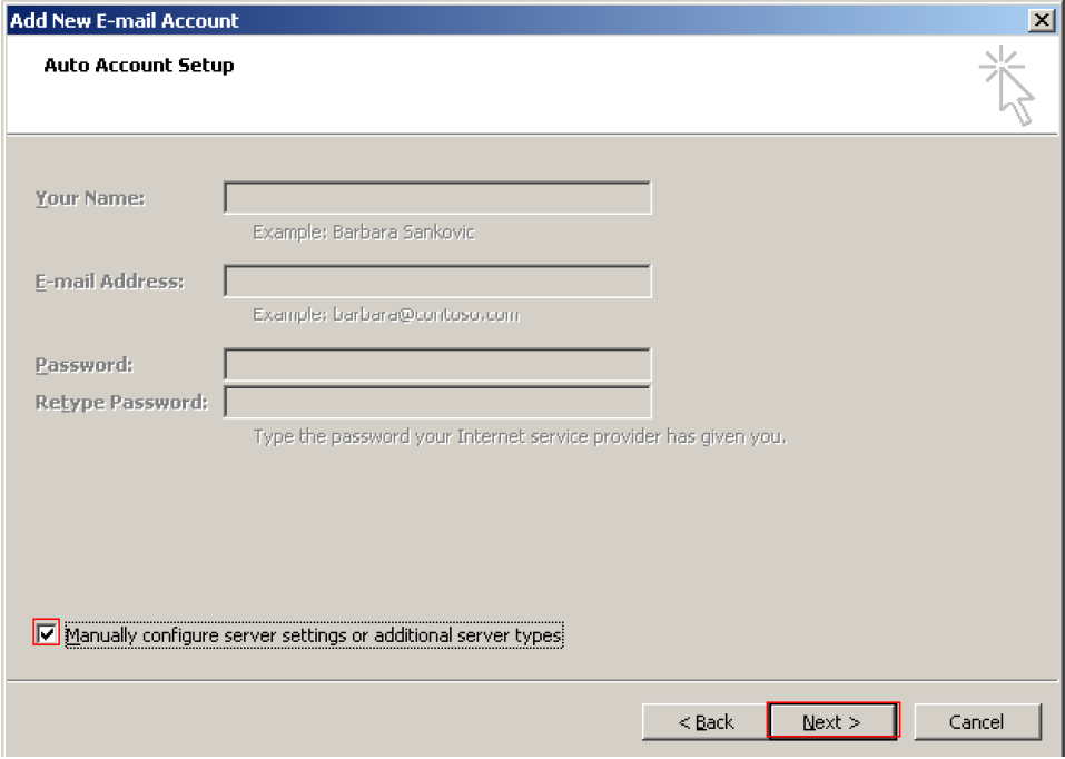 Outlook 2007 configure