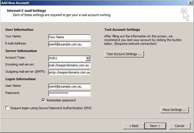 Outlook 2007 settings