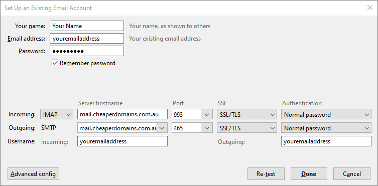 Thunderbird Email settings page 3